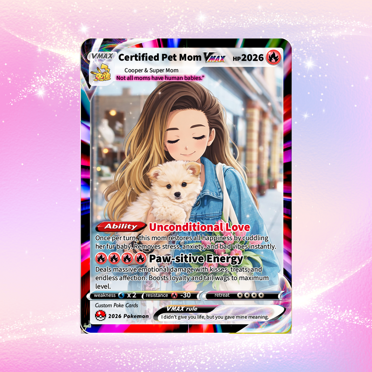 Custom Pet Mom Pokémon Card – Personalized Dog Mom Mother's Day Gift - Customizable Gift from Husband Daughter, Son | Ghibli - Anime Style Trading Card - CPC-83