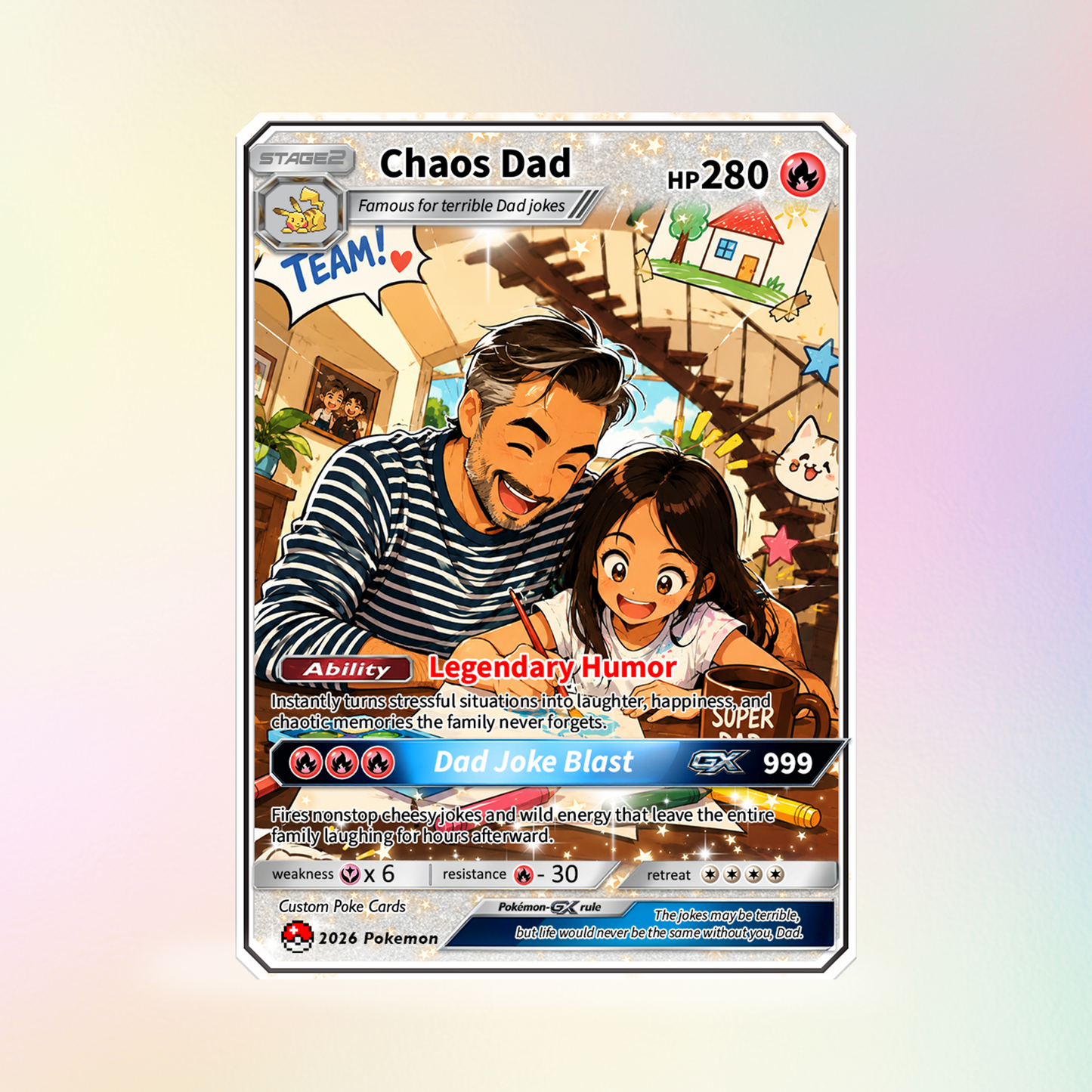 Funny Father's Day Custom Pokémon Card - HOT Trend Comic Anime Style Personalized Pokémon Card for Dad - Perfect Gift from Wife & Kids - CPC-119