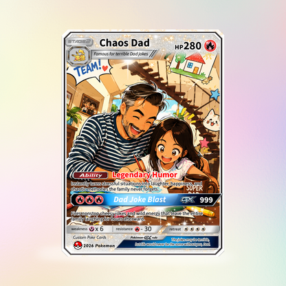 Funny Father's Day Custom Pokémon Card - HOT Trend Comic Anime Style Personalized Pokémon Card for Dad - Perfect Gift from Wife & Kids - CPC-119