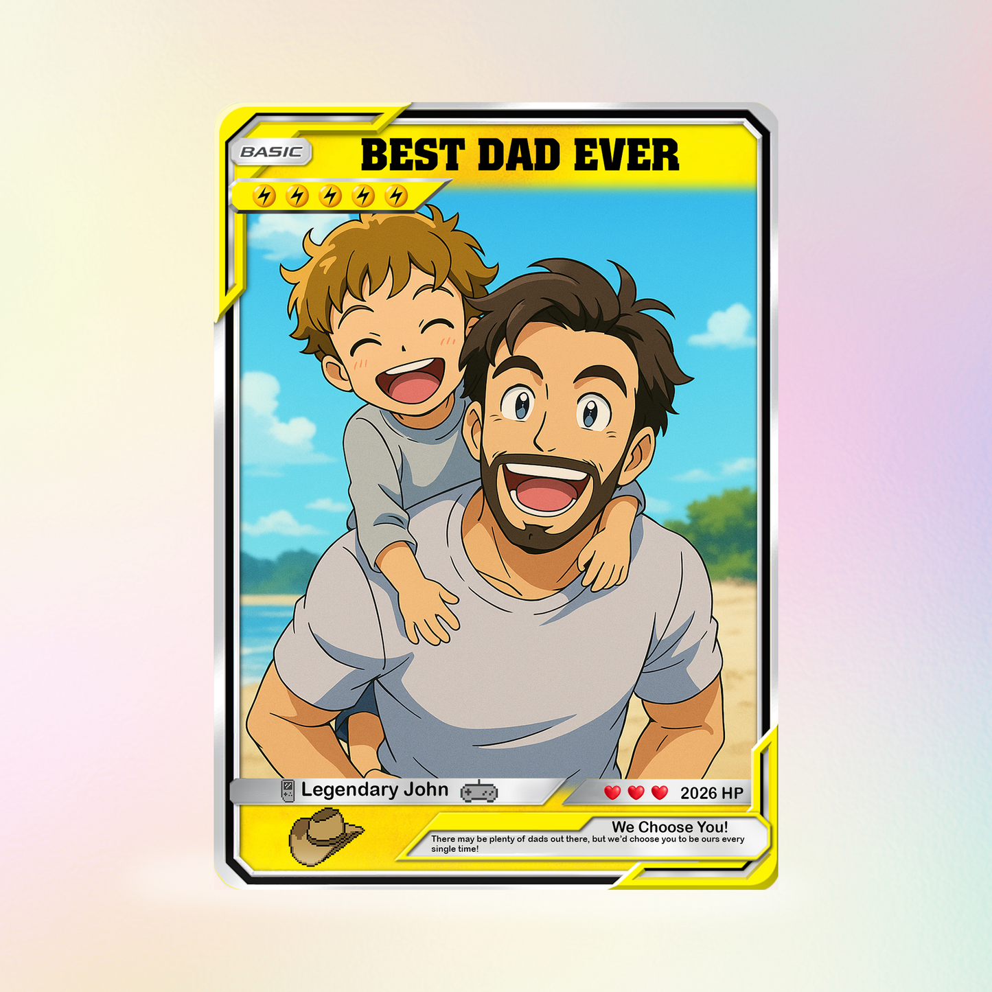 Custom Pokemon Card  - Anime-Inspired Personalized Pokemon Card for Dad | Daddy & Me Customized Poke Gift - Customizable Trading Cards - CPC-16