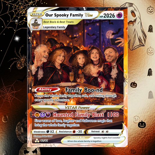Family Halloween Custom Pokémon Cards with Anime Picture, Personalized Pokemon Cards, Animated Gifts for Family Members - CPC-hlw-09