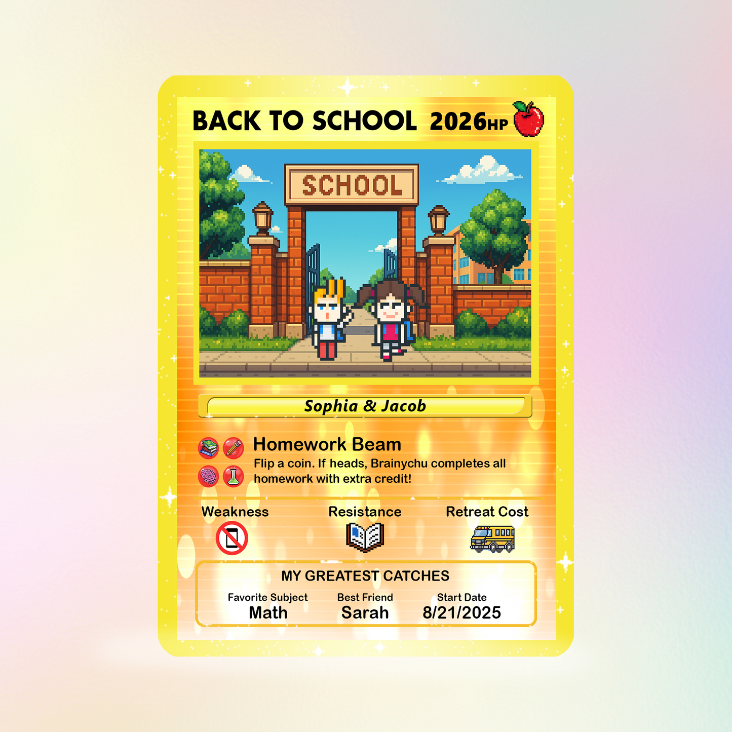 Back to School Custom Pokémon Card with Art Characters, Personalized Pokémon Card by Characters, Unique Gift for Pokémon Fans from Parents - CPC-69