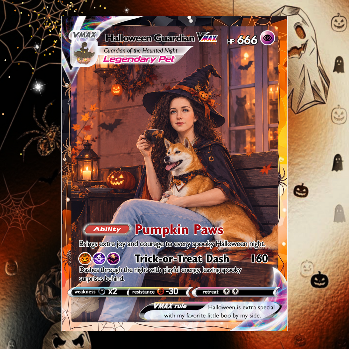Halloween Custom Pokémon Cards with Animated Photo, Personalized Pokemon Cards, Unique Gift for Pet Lovers, Pet Dad, Pet Mom, Dog Dad & Dog Mom - CPC-hlw-06