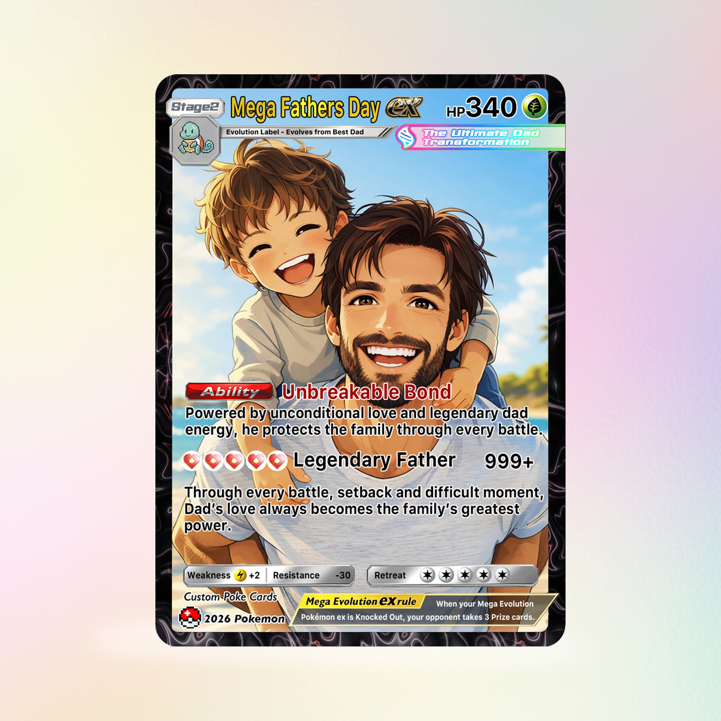 Happy Mega Father's Day Custom Pokémon Card - Comic Anime Style Personalized Pokémon Card for Dad - Perfect Gift for Dad - CPC-113