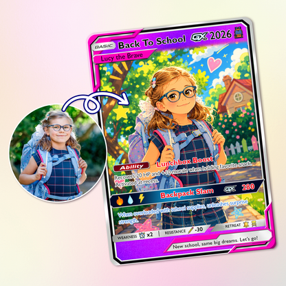 Back to School Gift for Pokémon Fans - Custom Pokémon Card with Anime Picture for Kids, Students - Personalized First Day of School Gift from Parents - CPC-147