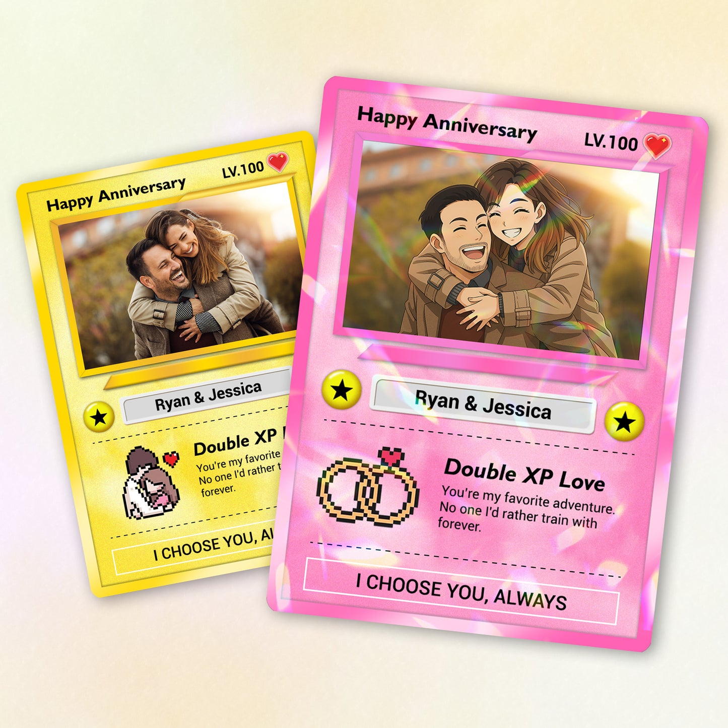 Custom Pokémon Cards for Couples, Change Photo to Anime Styles - CPC-02