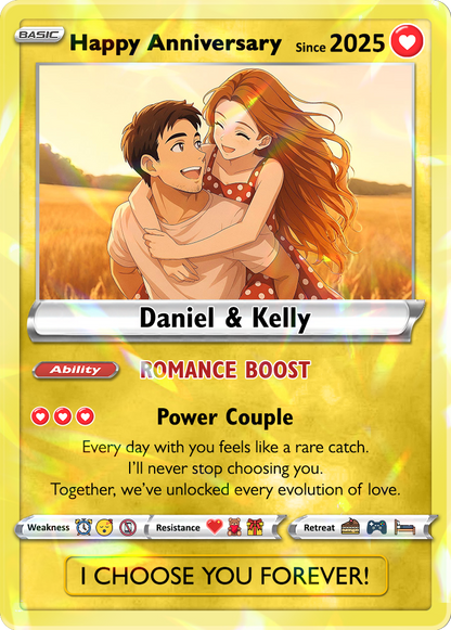 Custom Couple Pokemon Cards for Anniversary Day, Transform to Anime Styles - CPC-01