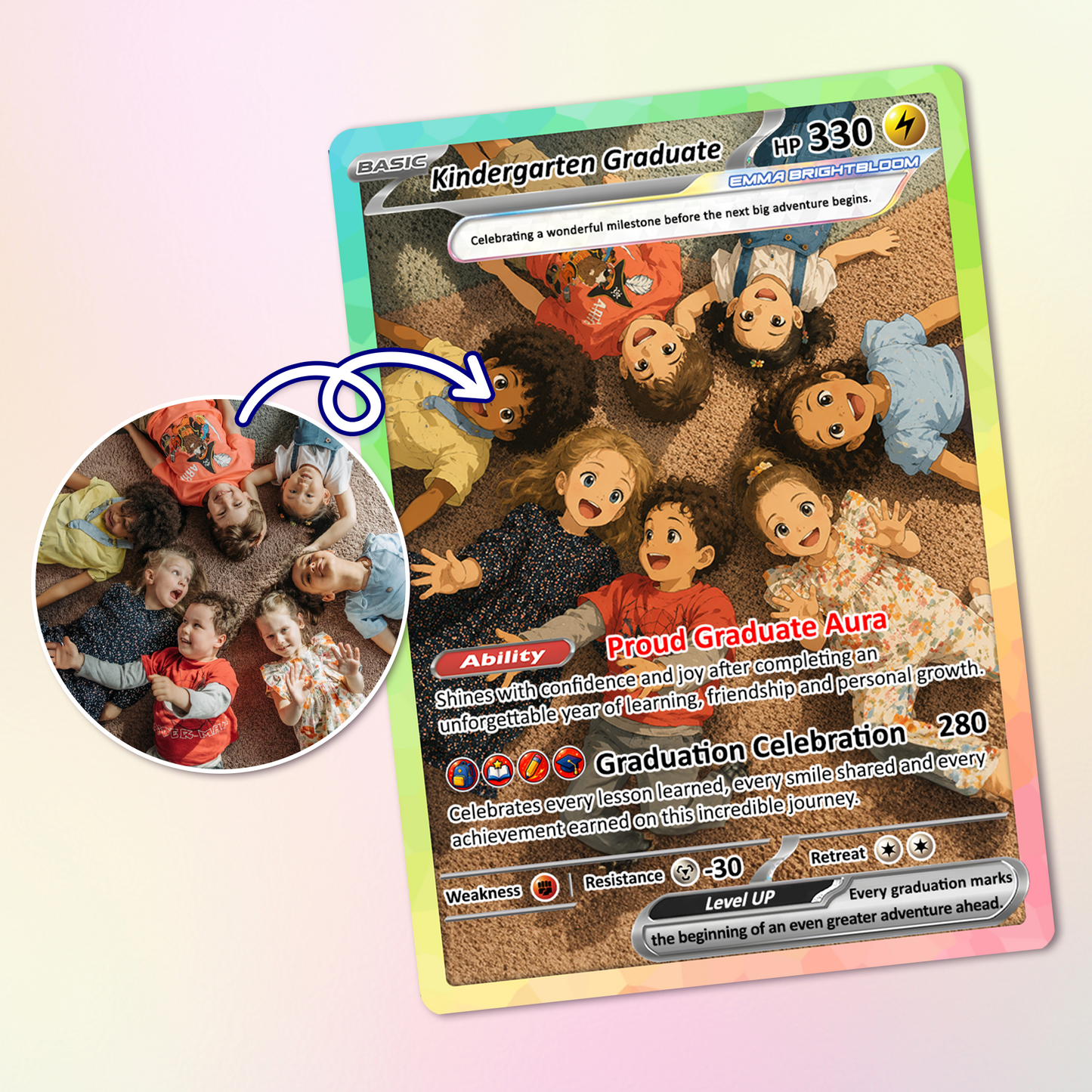 Kindergarten Graduation Custom Pokémon Card, Kindergarten Graduate Personalized Pokémon Card, Graduation Gift for Kindergarten Boy and Girl - First Day of School Gift - CPC-BTS-15