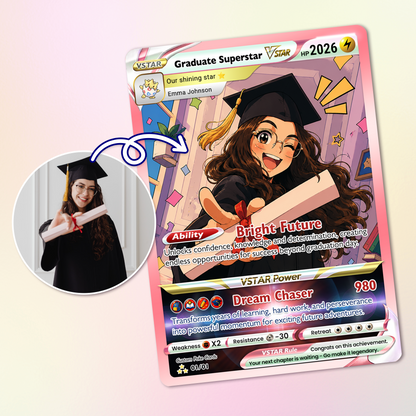 Graduate Superstar Personalized Pokémon Card - Custom Student Achievement Pokémon Card with Anime Picture for Kids, Students - Graduation Gift from Parents - CPC-BTS-05