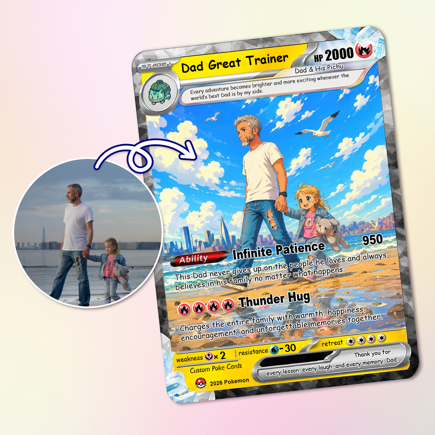 Happy Father's Day Custom Pokémon Card - Comic Anime Style Personalized Pokémon Card for Dad - Perfect Gift for Dad - CPC-116