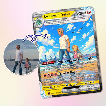 Happy Father's Day Custom Pokémon Card - Comic Anime Style Personalized Pokémon Card for Dad - Perfect Gift for Dad - CPC-116
