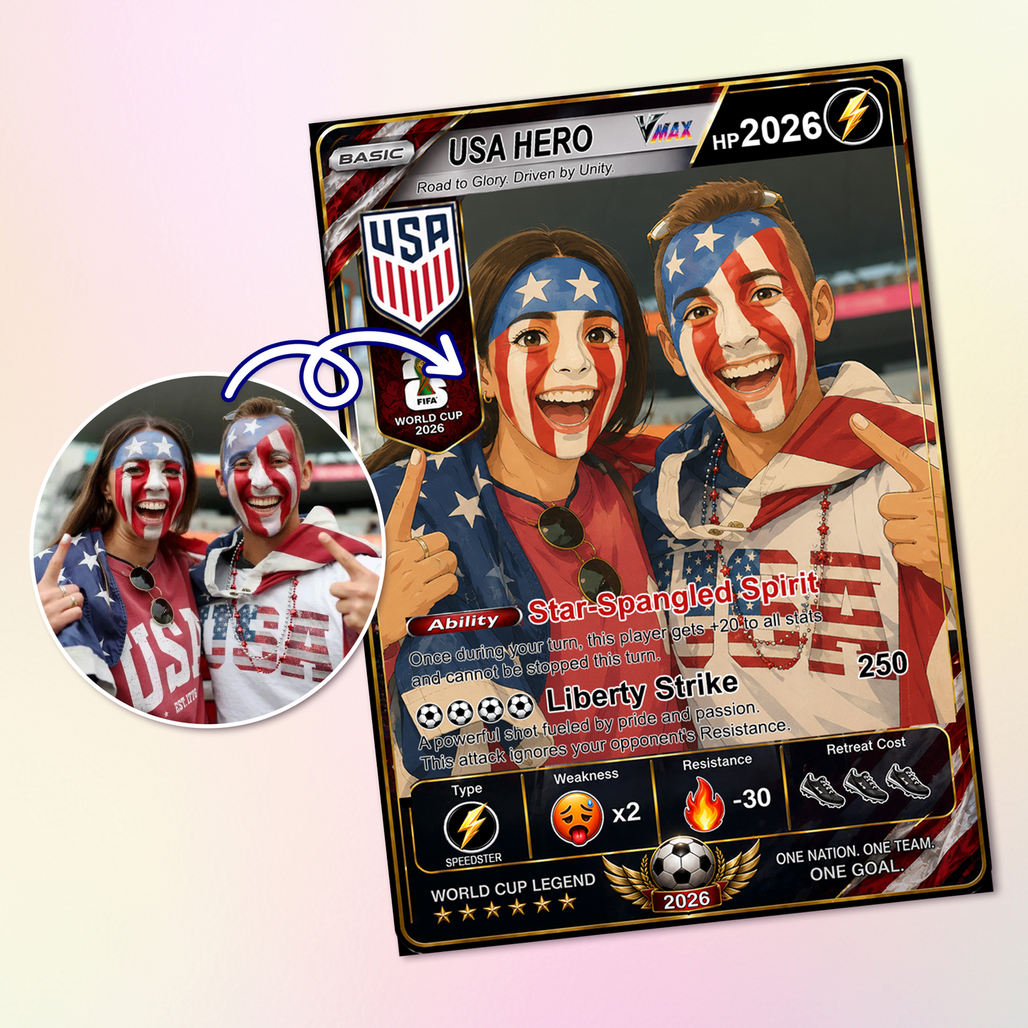 Custom World Cup 2026 Soccer Card, Personalized Football Trading Card, Pokémon-Style Fan Card with Photo, Unique Gift for Soccer Fans - CPC-WC-USA