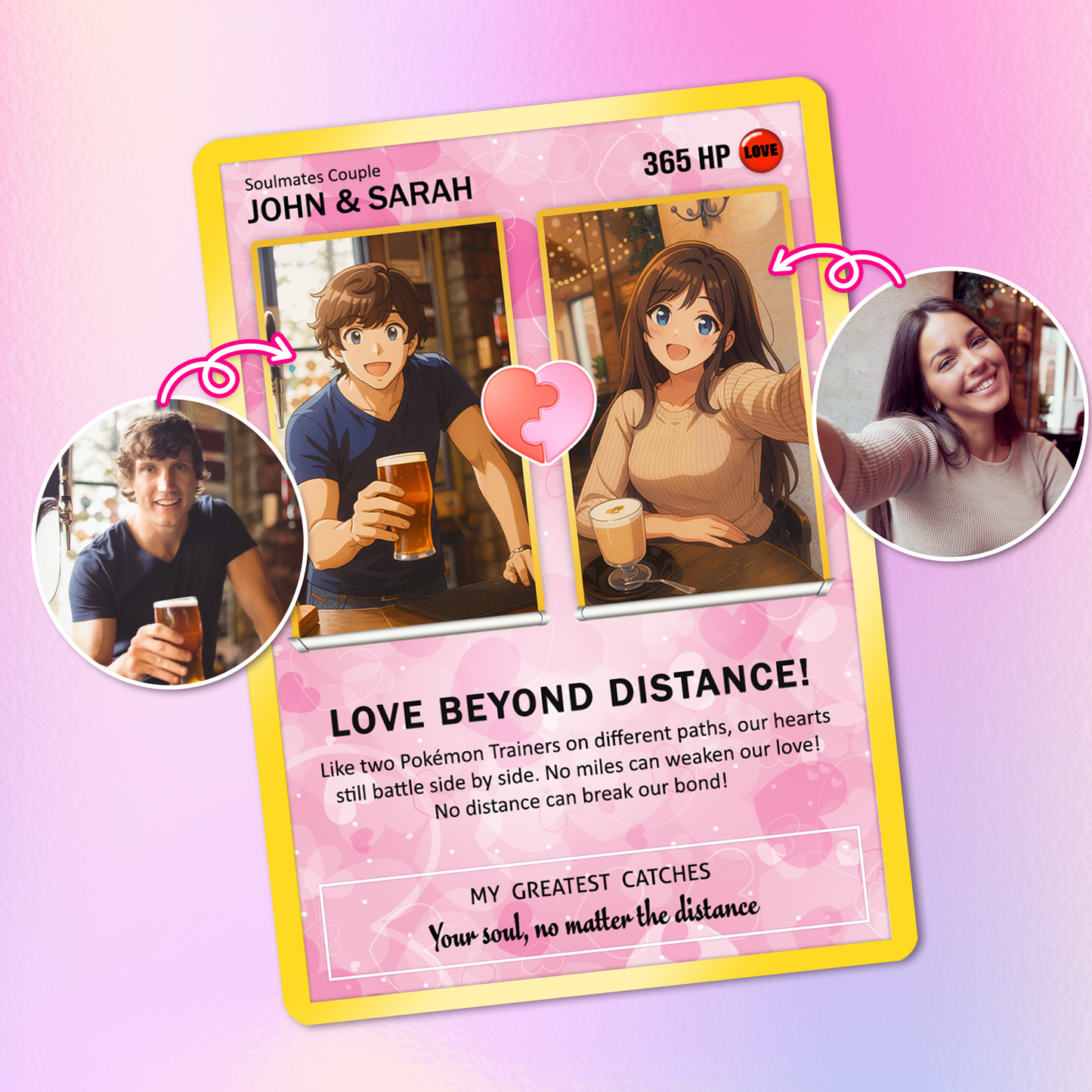 Custom Pokemon Card Keepsake for Love Beyond Distance - Best Anime-Inspired Couple Anime Style Gifts for Long-Distance Lovers - CPC-33