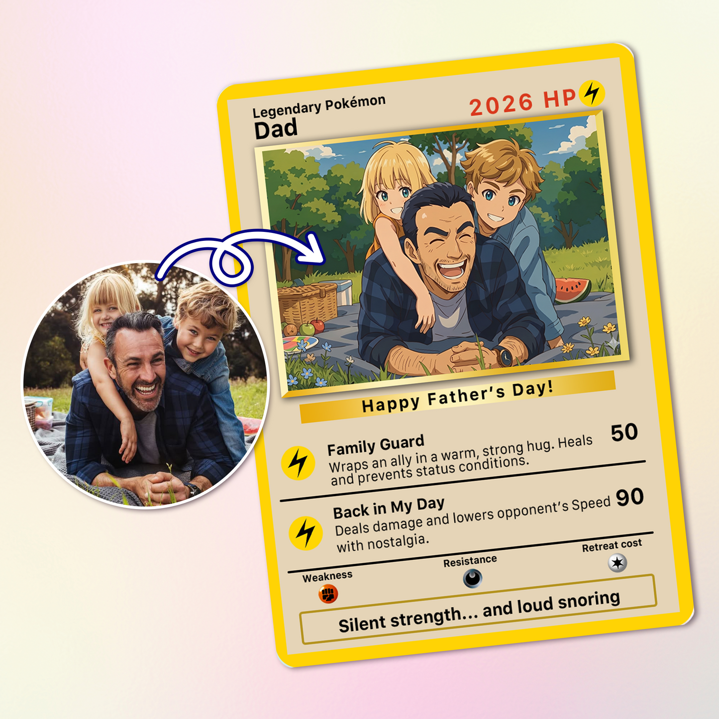 Classic Vibe Custom Pokémon Card for 2026 Father's Day - Anime Styles Personalized Pokémon Card for Dad - Perfect  Pokémon Card from Wife & Kids - CPC-109