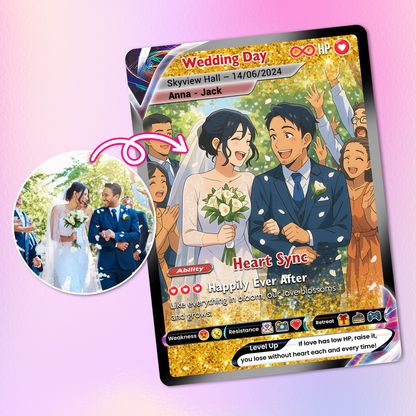 Personalized Pokémon Card with Wedding Day & Location, Anime Style Custom Pokémon Cards - CPC-05