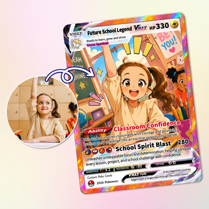 Back to School Custom Pokémon Card - Personalized Pokémon Card with Anime Picture for Kids, Students - First Day of School Gift from Parents - CPC-BTS-01