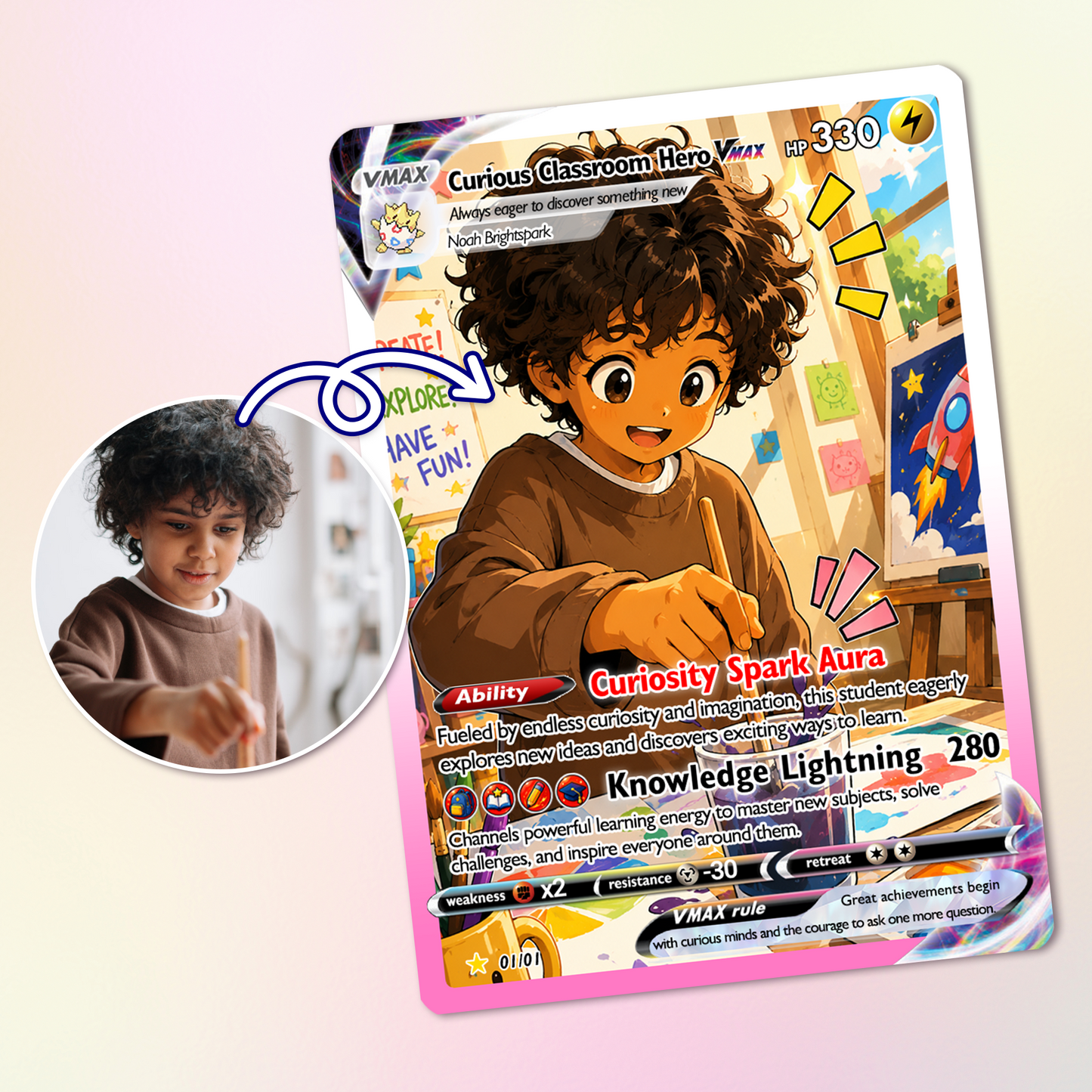 Back to School Personalized Pokémon Card - Custom Pokémon Card with Anime Picture for Kids, Students - First Day of School Gift from Parents - CPC-BTS-02