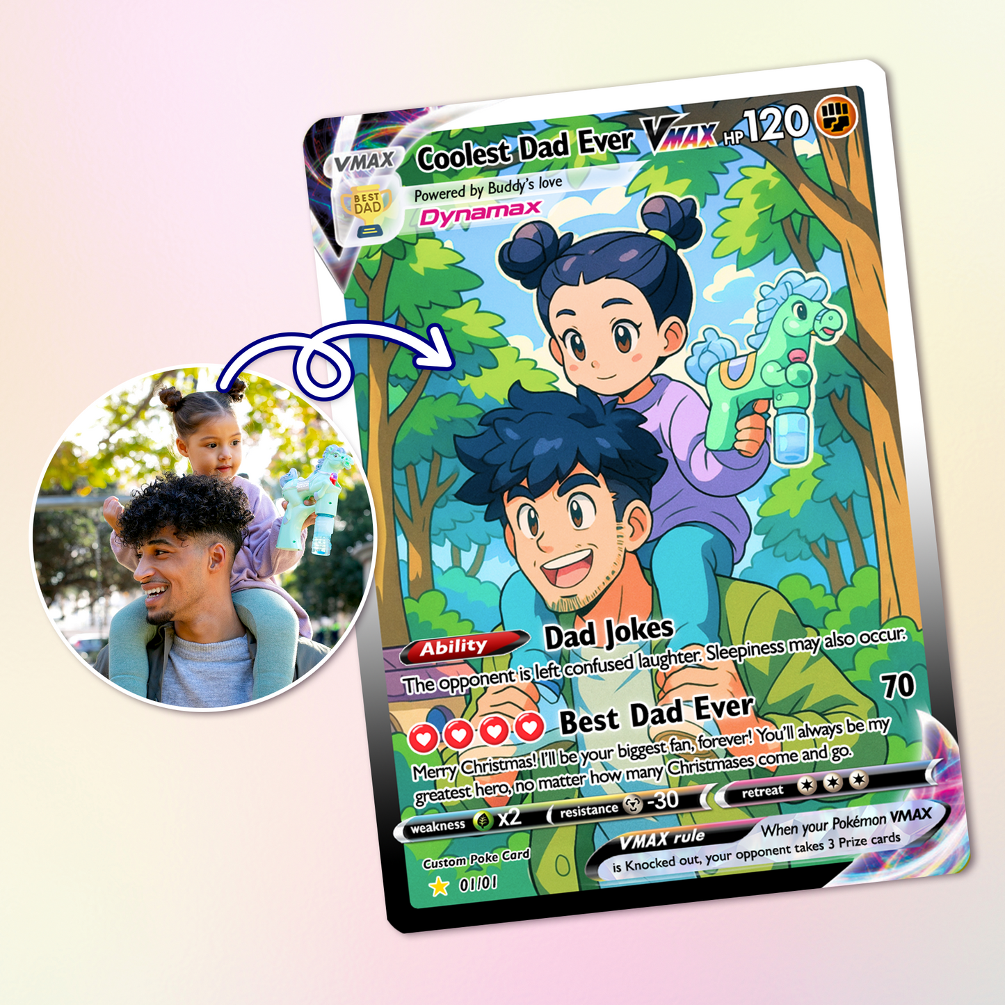 Coolest Dad Ever Pokemon Card, Custom Pokemon Card - Anime-Inspired Personalized Pokemon Card for Dad - Perfect Gift for Dad - CPC-55