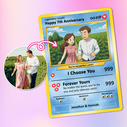 Personalized Pokemon Card for Couples with Anime Style - Custom Couple Pokemon Card for Him Her - Custom Names Anniversary - CPC-36