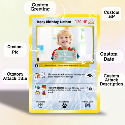 Happy Birthday Custom Pokémon Card, Anime Ghibli-style Art Transformation Personalized Pokémon Card for Date of Birth - CPC-49