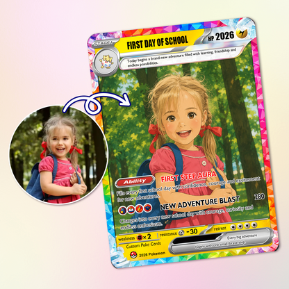 First Grade Custom Pokémon Card, First Day of School Personalized Pokémon Card, Customizable Animated Gift from Parents for Kids - Kindergarten Graduation Gift - CPC-BTS-23