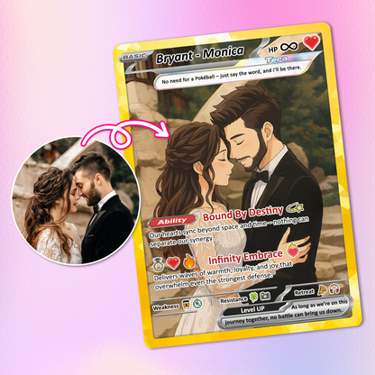 Custom Poke Card for Couple - Anime-Inspired Ghibli Aesthetic Pocket Monster Gift - Holographic Effect Available - CPC-20