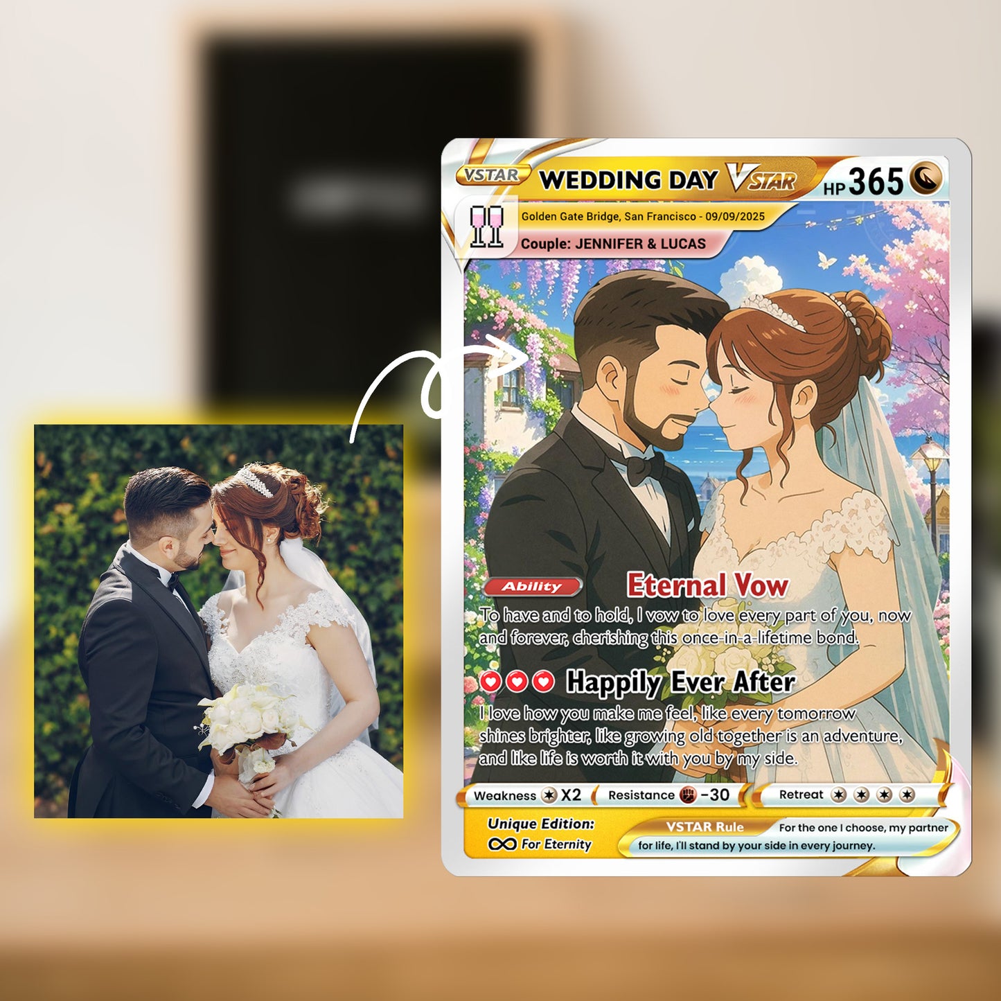 Personalized Pokemon Card for Couples with Ghibli Style - Custom Couple Pokemon Card for Him Her - Deep Custom Names Date Location - CPC-34