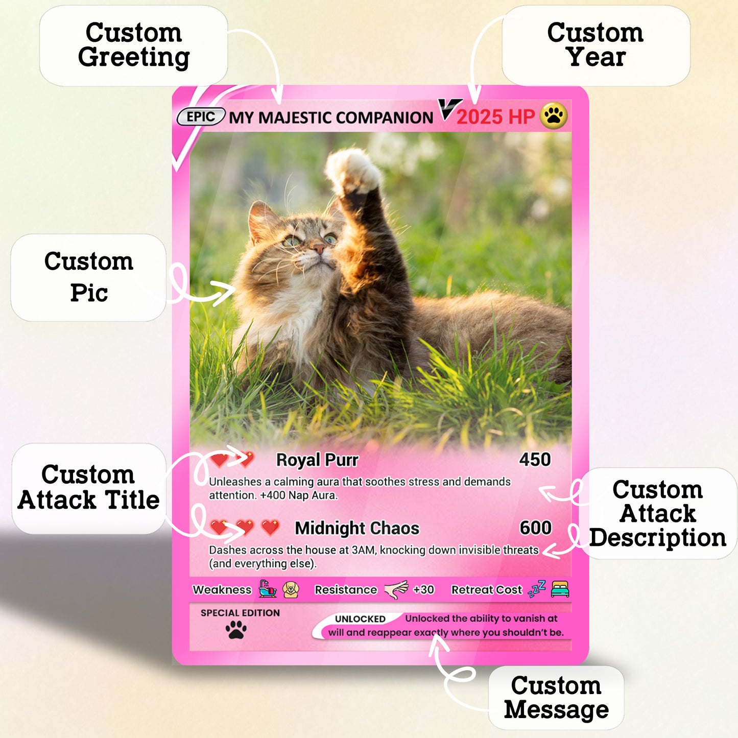 Custom Pokémon Card for Pet Lovers, Personalized Pokémon Card with Pet Photo for Cat Dad Cat Mom - CPC-35