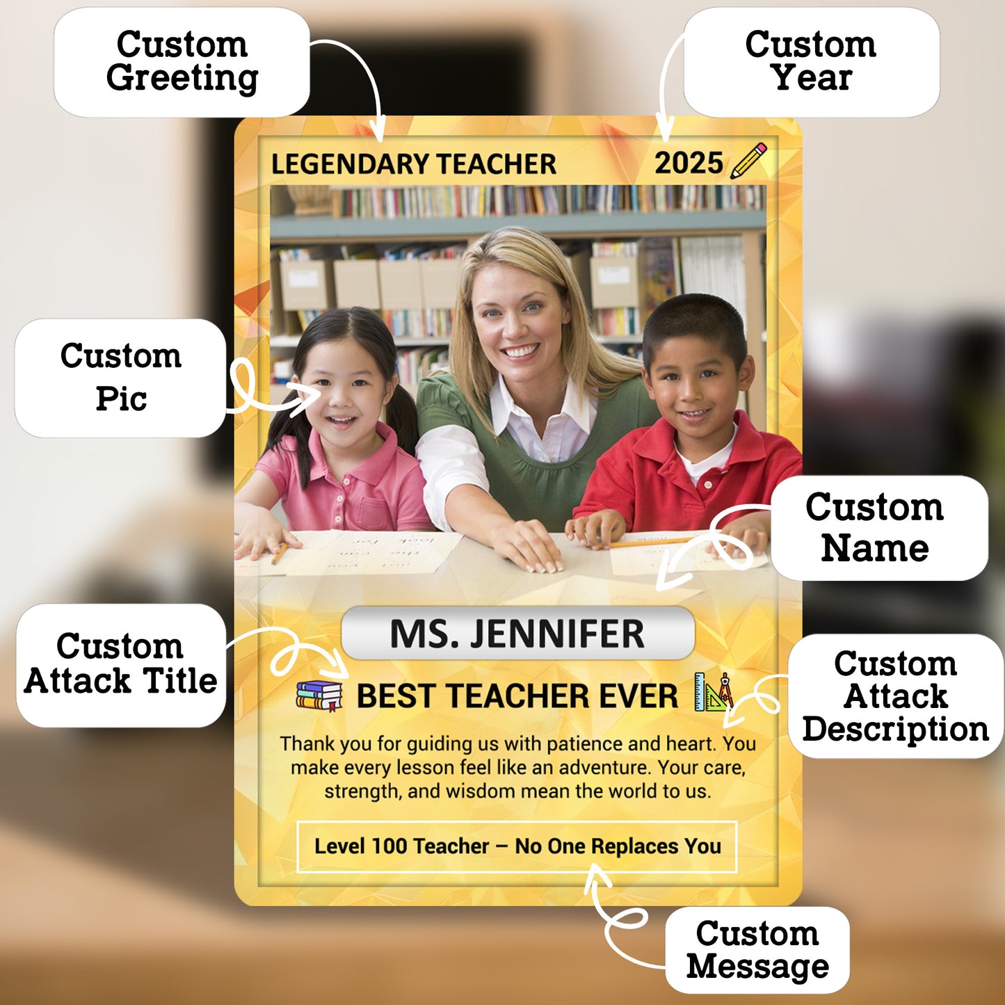 Legendary Teacher Gift Card, Custom Pokemon Cards Teacher Appreciation, Change Your Photo to Ghibli Style, Thank You Teacher Gift, Personalized Pokemon Cards - CPC-67