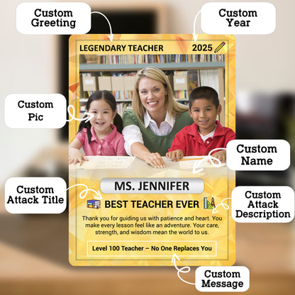Legendary Teacher Gift Card, Custom Pokemon Cards Teacher Appreciation, Change Your Photo to Ghibli Style, Thank You Teacher Gift, Personalized Pokemon Cards - CPC-67