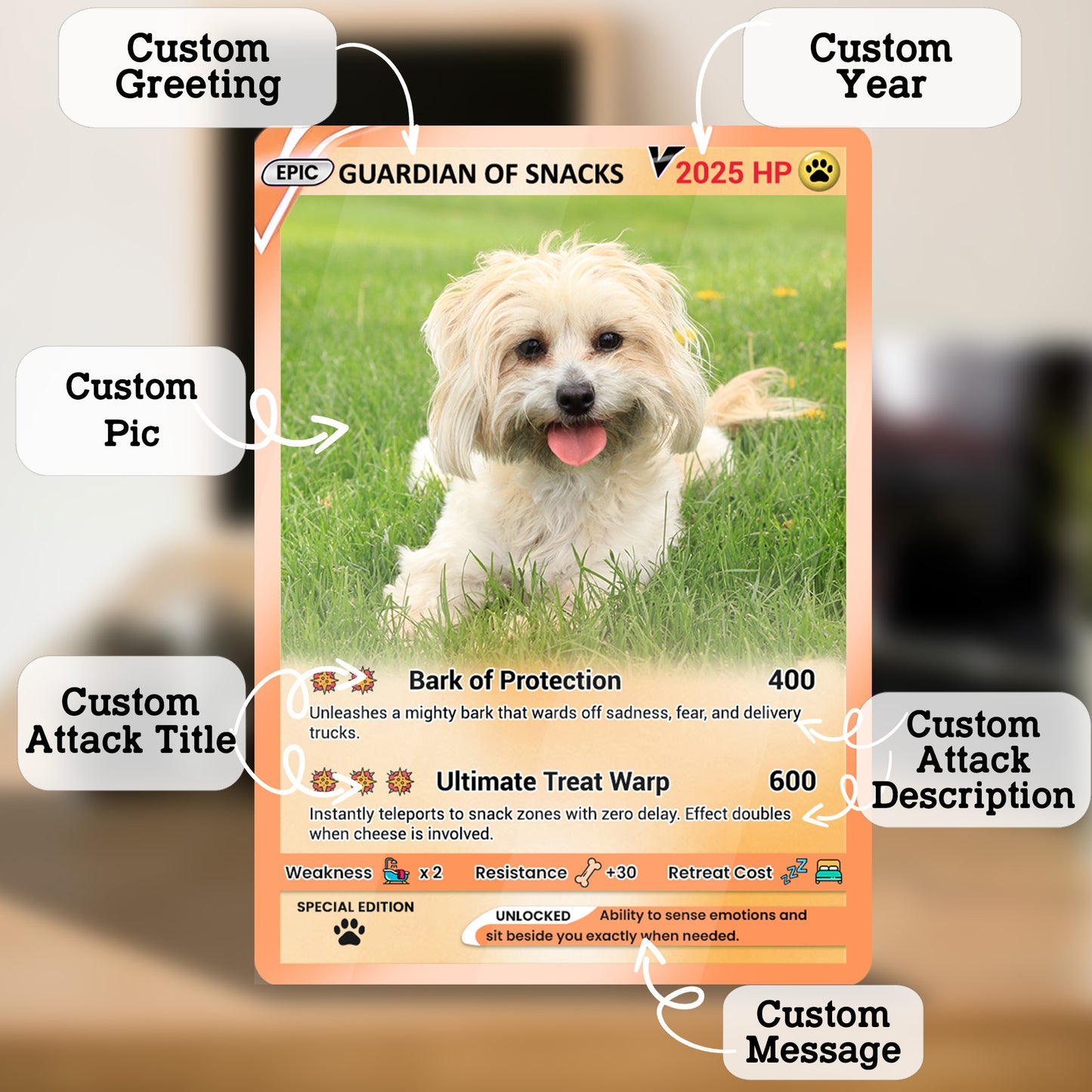 Custom Pokémon Card for Pet Lovers, Personalized Pokémon Card with Pet Photo for Dog Mom Cat Mom Dog Dad Cat Dad - CPC-57