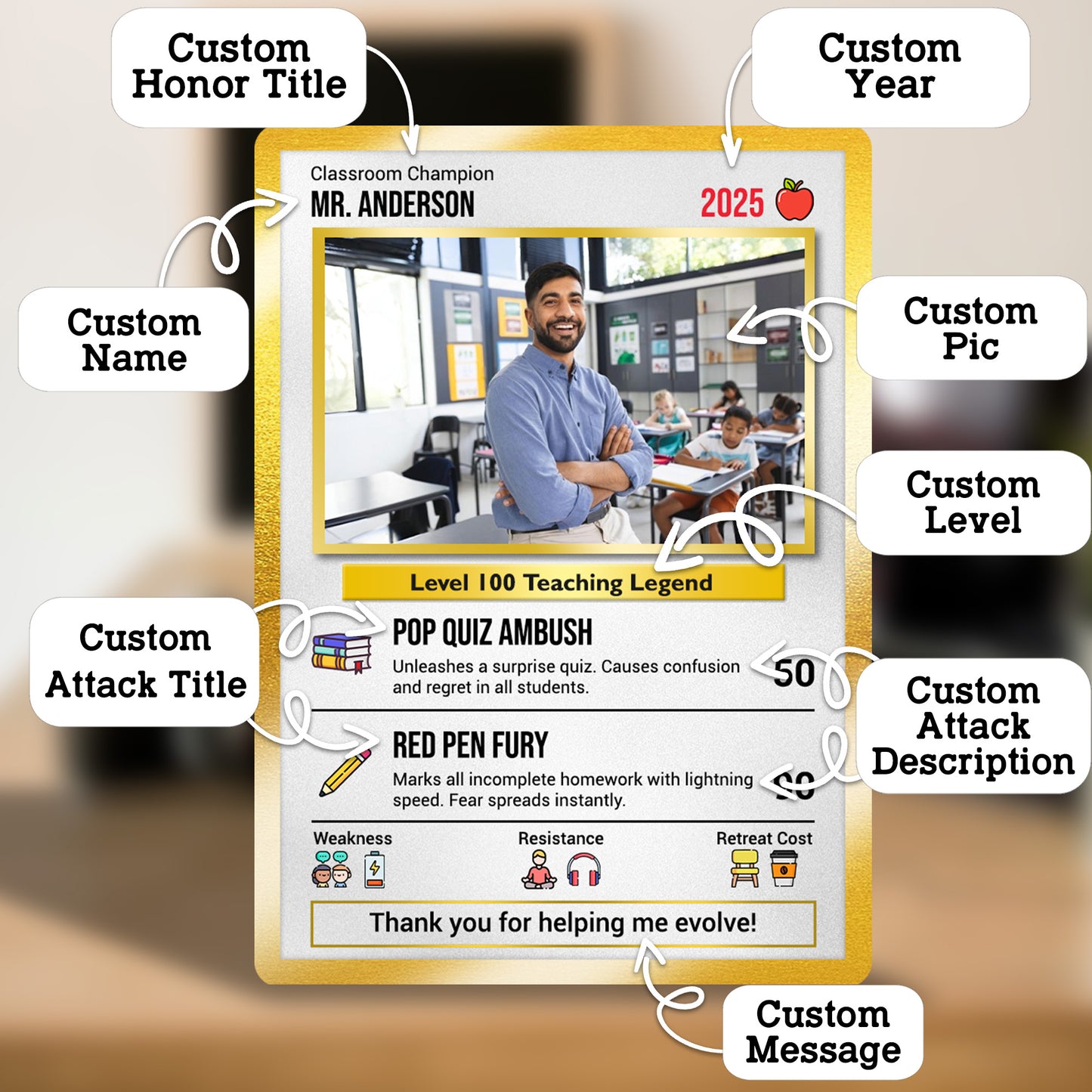 Classroom Champion Gift Card, Custom Pokemon Cards Teacher Appreciation, Change Your Photo to Ghibli Style, Thank You Teacher Gift, Personalized Pokemon Cards - CPC-65