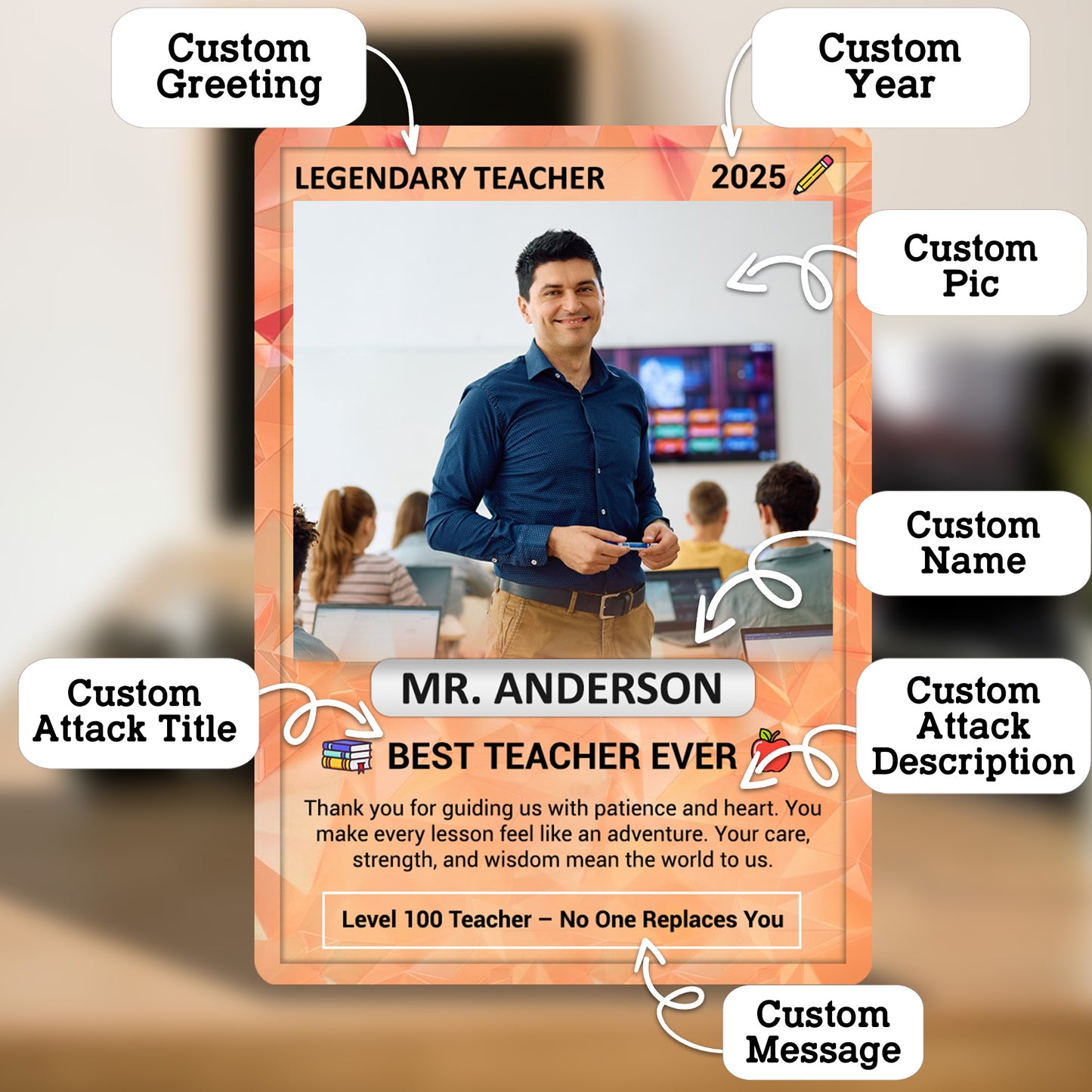 Custom Pokemon Cards Teacher Appreciation, Change Your Photo to Ghibli Style, Thank You Teacher Gift, Personalized Pokemon Cards - CPC-63