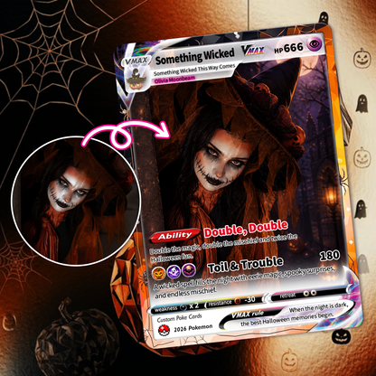 Custom Halloween Witch Pokémon Card with Anime Picture, Personalized Pokémon Cards, Spooky Halloween Gift for Her - CPC-hlw-15