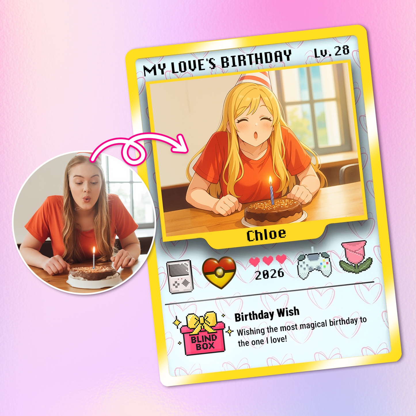 Birthday Custom Pokemon Card for Couples, Anime Transformation Personalized Pokemon Card, Customizable Pokemon Cards for Birthday - CPC-12