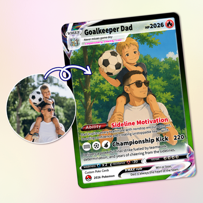 Father’s Day Personalized Pokémon Card for Sport Dad - Custom Pokémon Card for Soccer Dad - Comic Anime Style Customizable Gift from Supporter, Wife, Son & Daughter - CPC-132