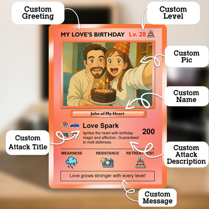 Customizable Pokemon Cards for Birthday, Anime Transformation Personalized Pokemon Card, Birthday Custom Pokemon Card for Couples - CPC-45