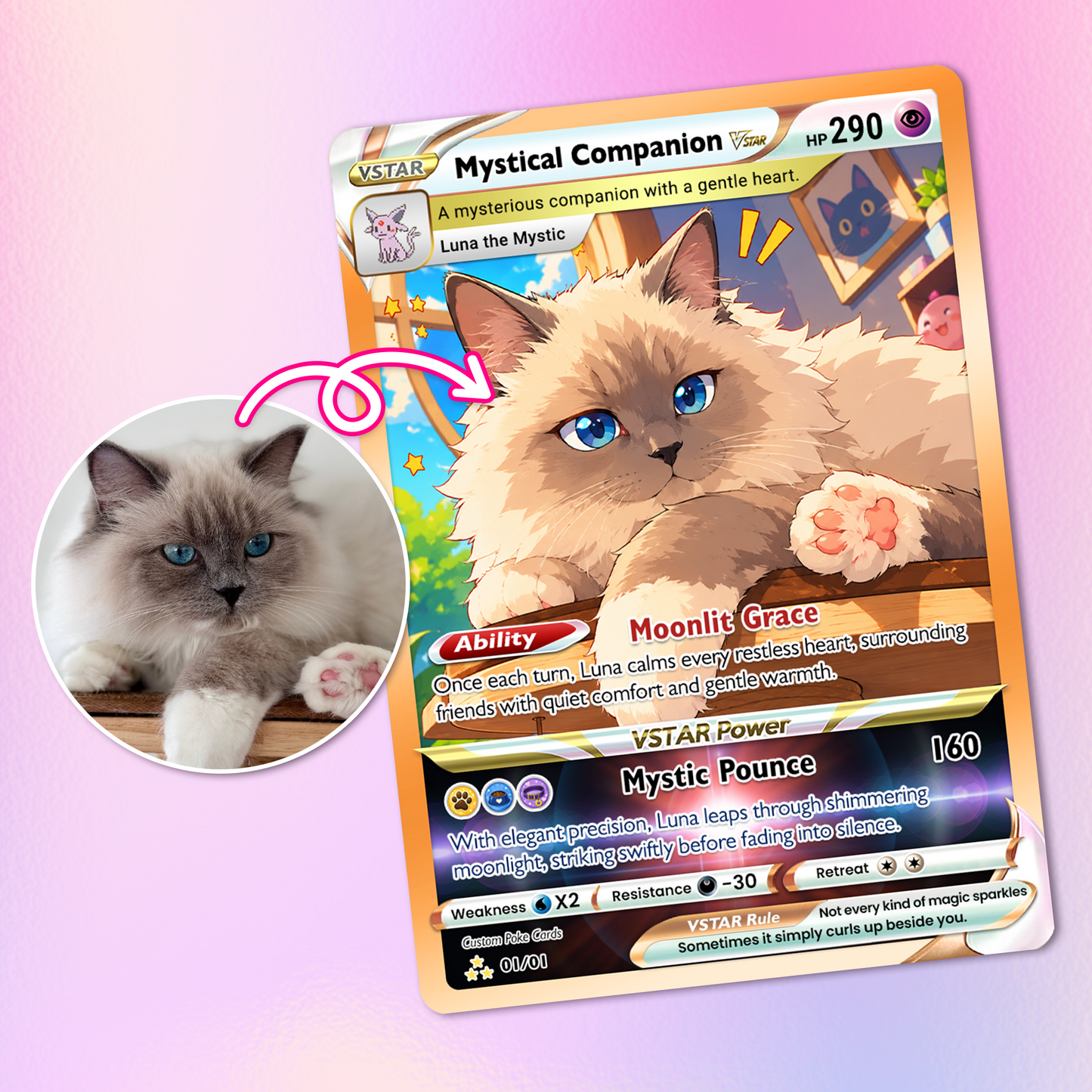 For Cat Lovers Custom Pokémon Card - Personalized Poke Cards with Animated Cat Photo - Unique Gift for Cat Mom, Cat Dad - CPC-Pet-05