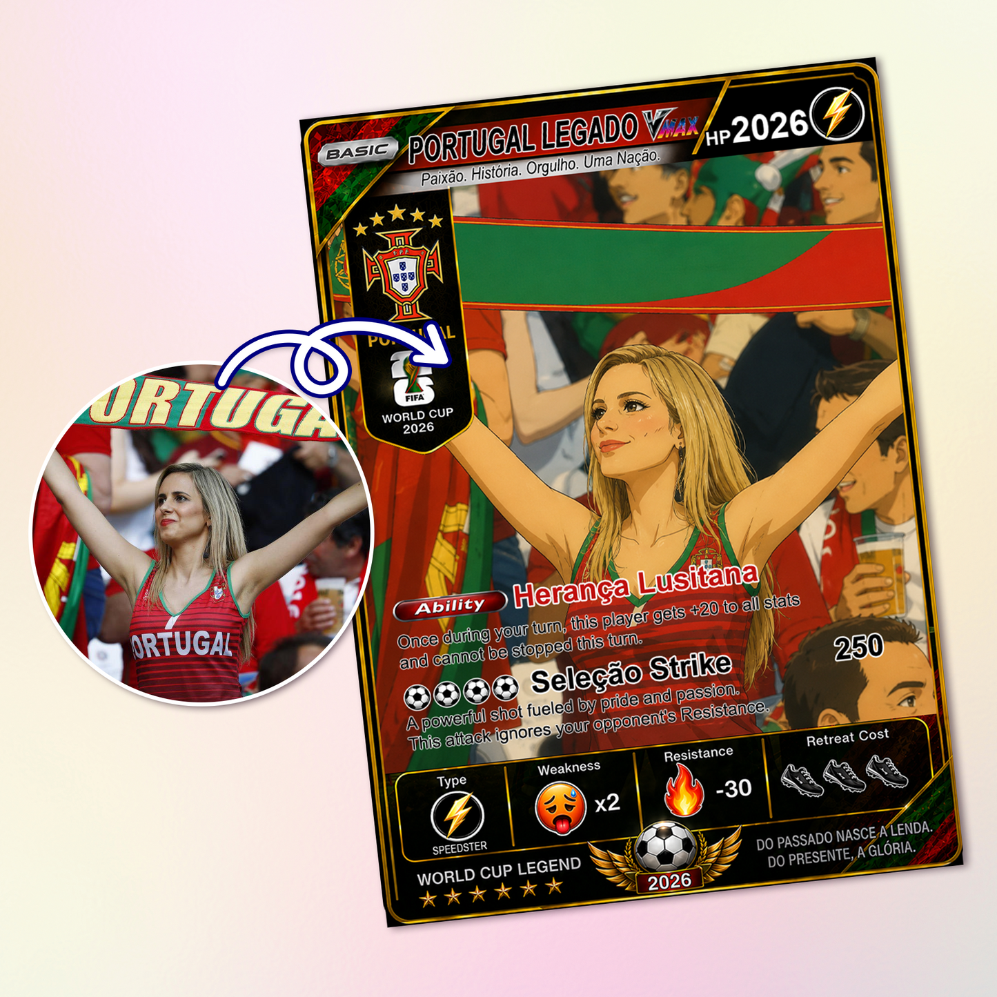 Personalized Football Trading Card, World Cup 2026 Custom Soccer Card, Pokémon-Style Fan Card with Photo, Unique Gift for Soccer Fans - CPC-WC-POR