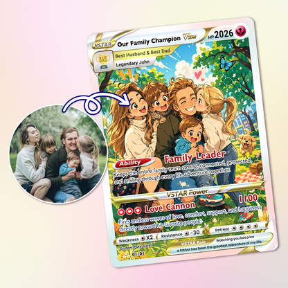 Happy Father's Day Custom Pokémon Card - Trendy Comic Anime Style Personalized Pokémon Card for Dad - Perfect Gift from Wife & Kids - CPC-117.A