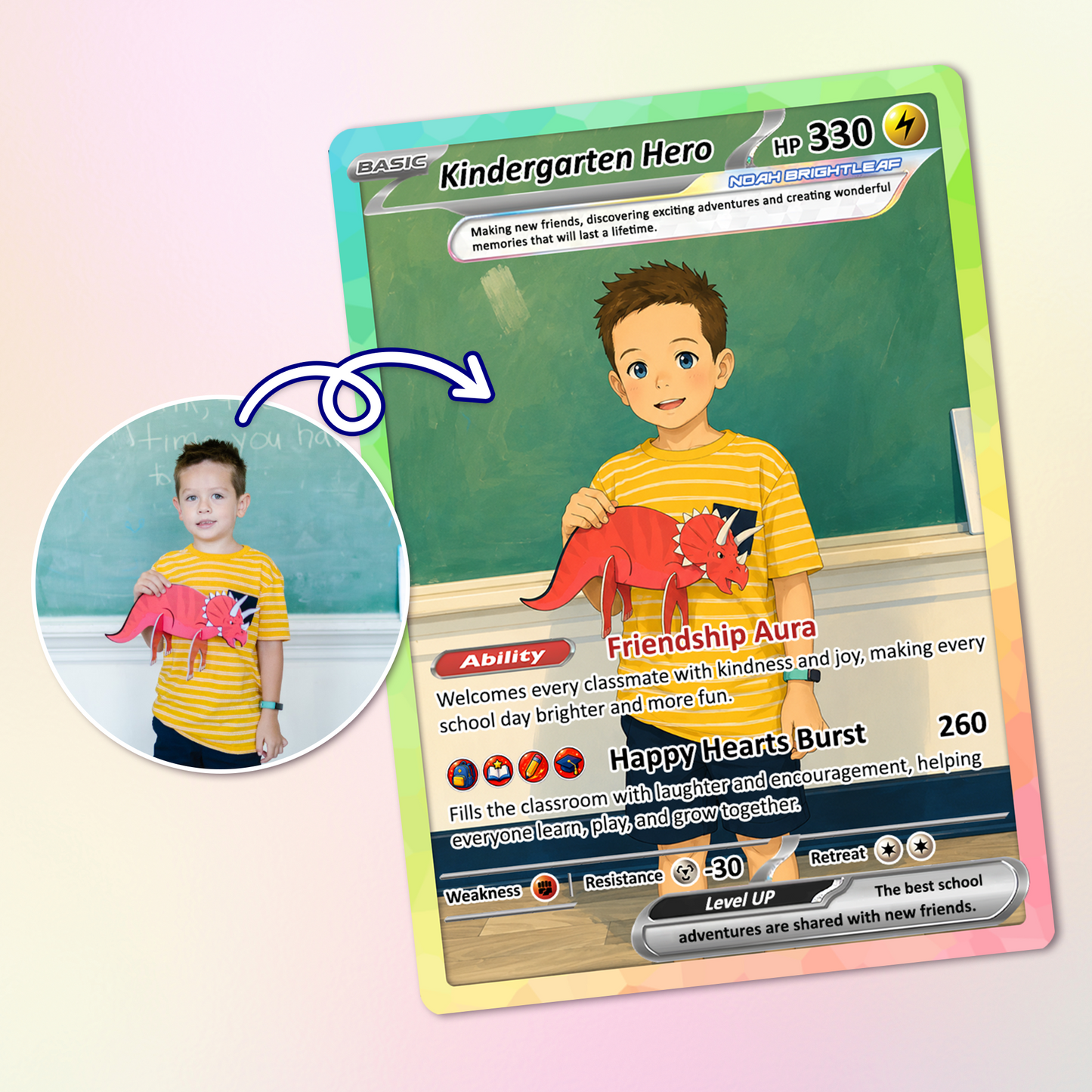 First Day of School Personalized Pokémon Card - Custom Anime Pokémon Card for Kids - Kindergarten Graduation Gift, First Grade Gift from Parents - CPC-BTS-10