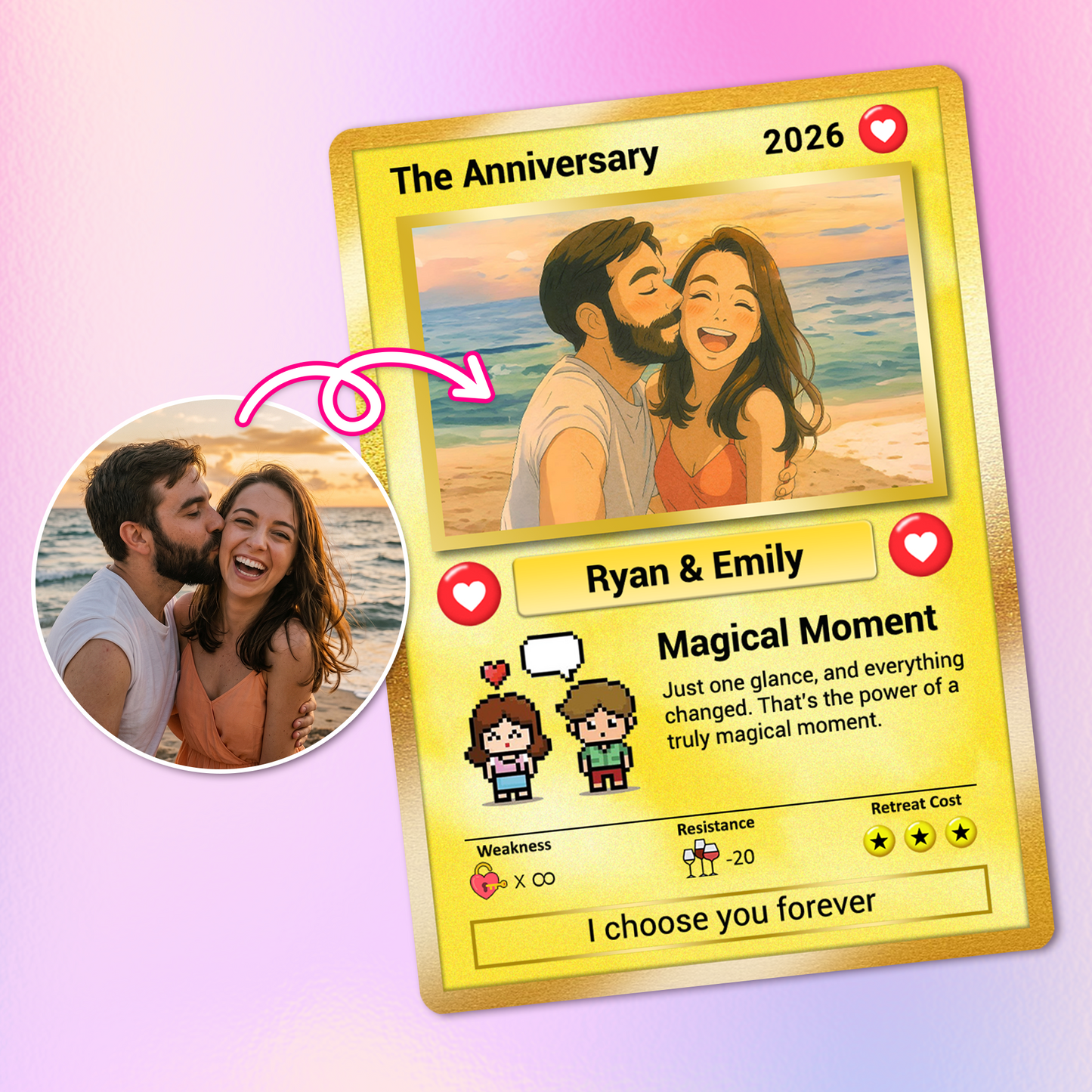 Custom Poke Card for Couple - Anime-Inspired Ghibli Aesthetic Pocket Monster Gift - Customizable Trading Cards - CPC-19