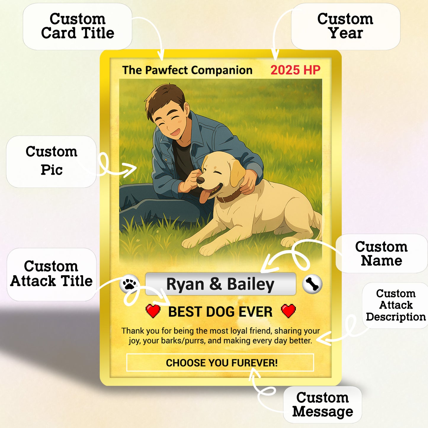 Pixel Characters Custom Pokémon Card for Pet Lovers, Anime-style Inspired Personalized Pokémon Card for Dog Dad Dog Mom - CPC-18