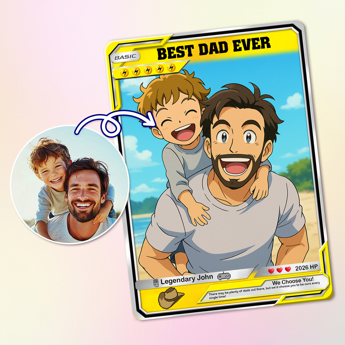 Custom Pokemon Card  - Anime-Inspired Personalized Pokemon Card for Dad | Daddy & Me Customized Poke Gift - Customizable Trading Cards - CPC-16