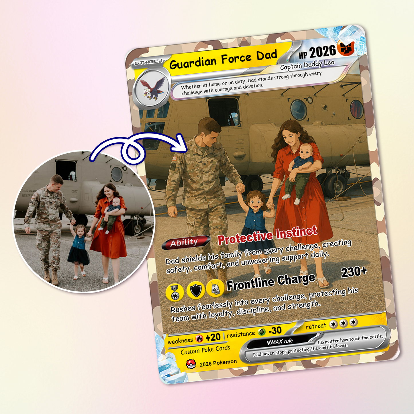 Military Dad Custom Pokémon Card for Father's Day - Father’s Day Personalized Pokémon Card for The Army Dad - Comic Anime Customizable Gift from Wife, Son & Daughter - CPC-141