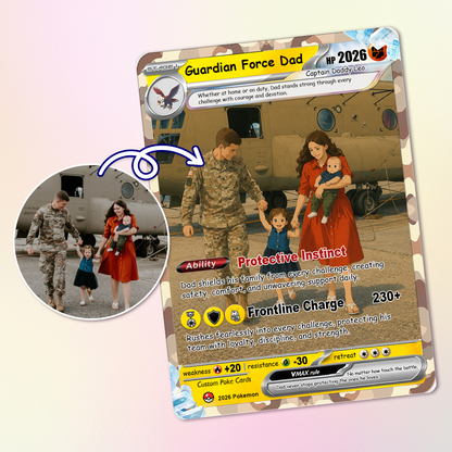 Military Dad Custom Pokémon Card for Father's Day - Father’s Day Personalized Pokémon Card for The Army Dad - Comic Anime Customizable Gift from Wife, Son & Daughter - CPC-141