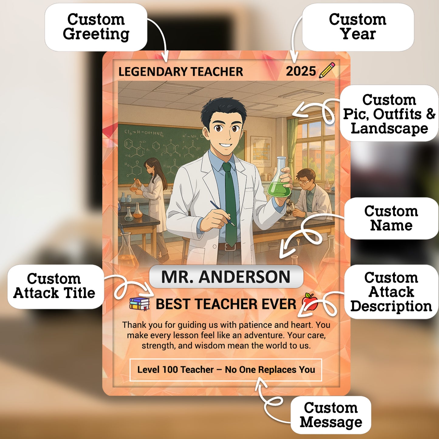 Custom Pokemon Cards Teacher Appreciation, Change Your Photo to Ghibli Style, Thank You Teacher Gift, Personalized Pokemon Cards - CPC-63