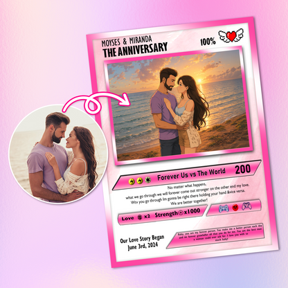 Happy Valentines Card, Custom Pokémon Cards with Anime Picture, Personalized Poke Cards Animated Style Gifts for Him and Her - CPC-72