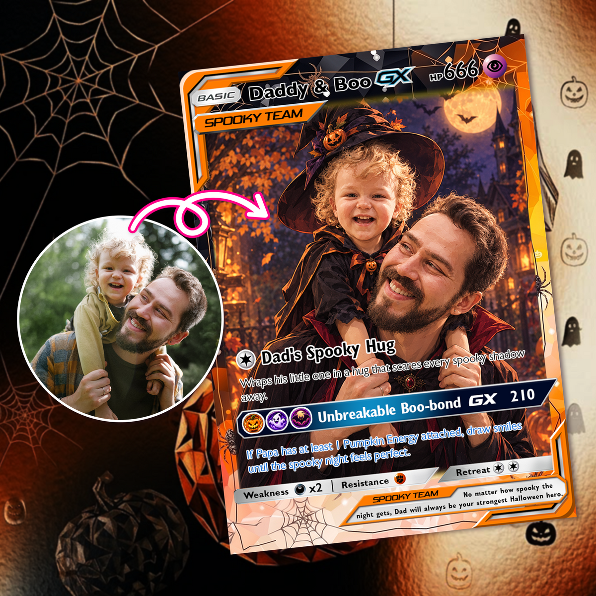 Custom Pokémon Card for Boyfriend & Husband, Halloween Anime Transformation Metal Card, Personalized Romantic Gift for Him, Custom Halloween Gift from Wife & Girlfriend - CPC-hlw-08