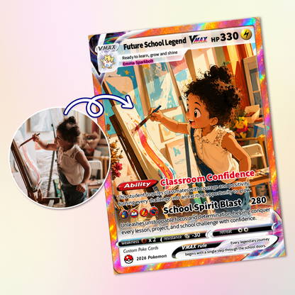 Back to School Custom Pokémon Card - Personalized Pokémon Card with Anime Picture for Kids, Students - First Day of School Gift from Parents - CPC-BTS-01